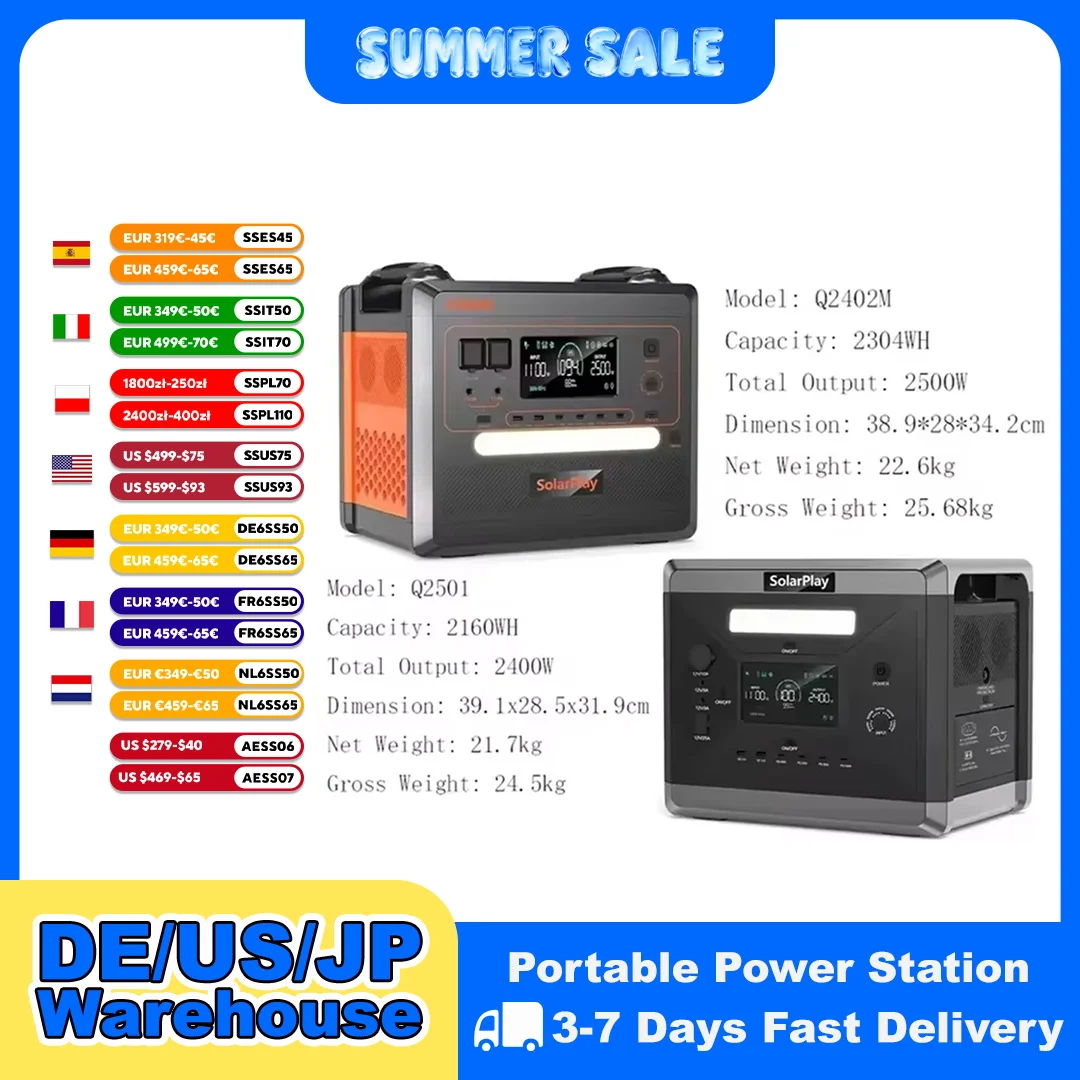 SOLARPLAY Q2501 Q2402M Portable Power Station 2160WH