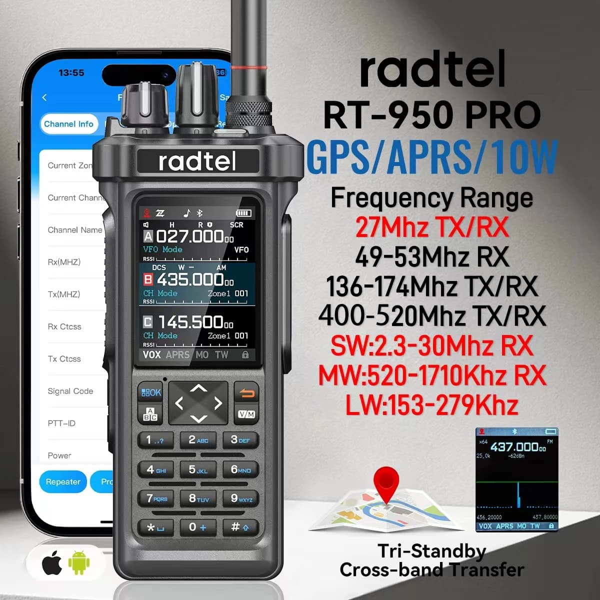 Radtel RT-950 PRO Walkie Talkie AM/FM/CB/LSB/USB/CW Odbiornik