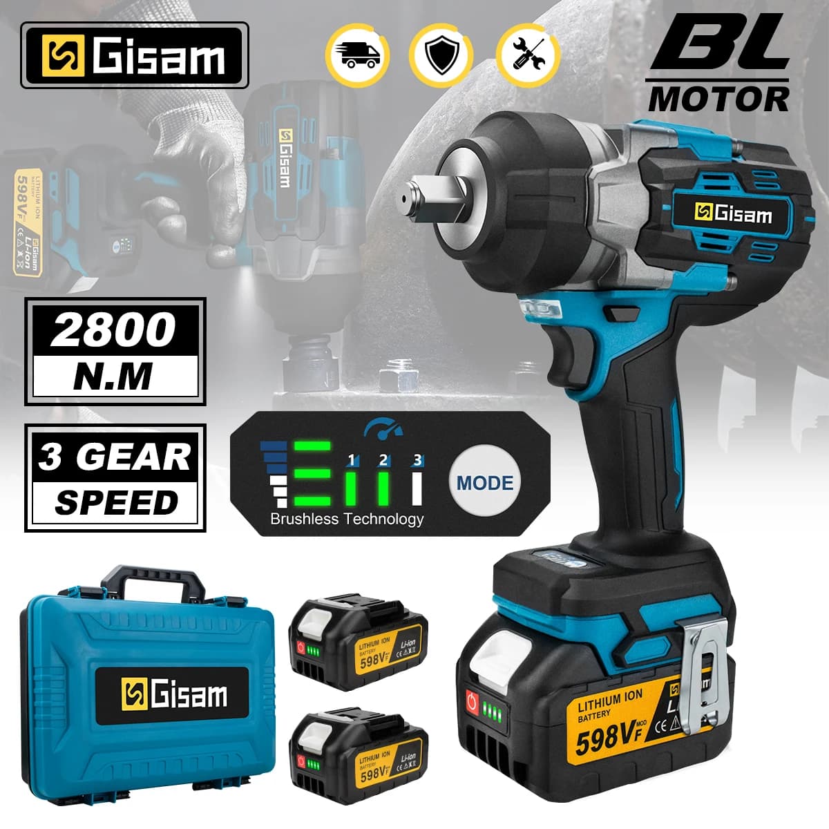 Gisam 2800N.M Brushless Electric Wrench 1/2 Inch