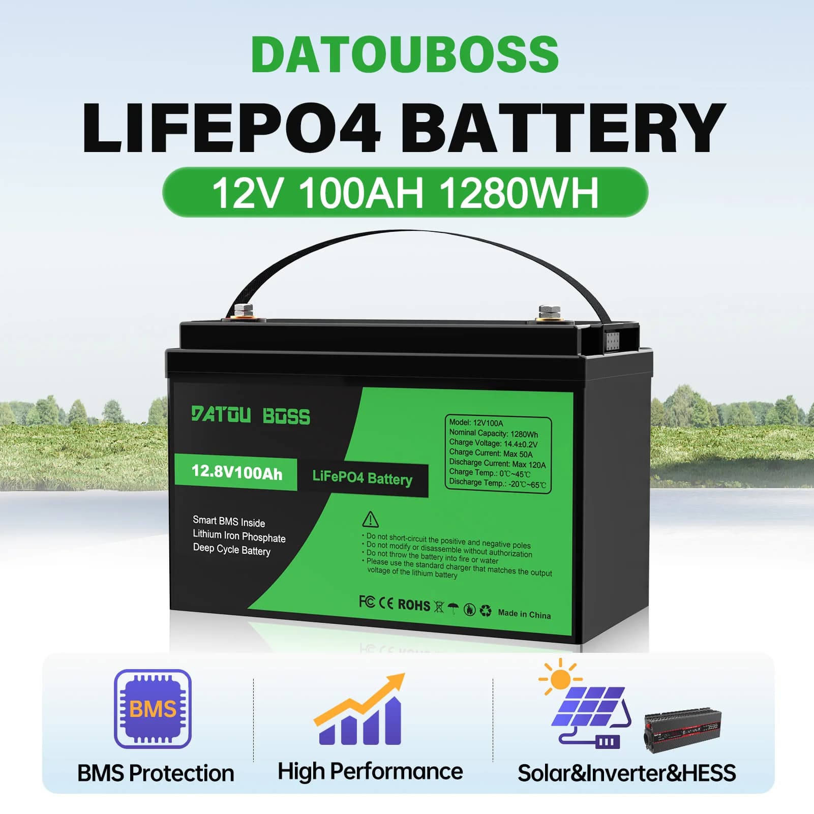 Datouboss 12V 100Ah Li Fe PO4 Deep