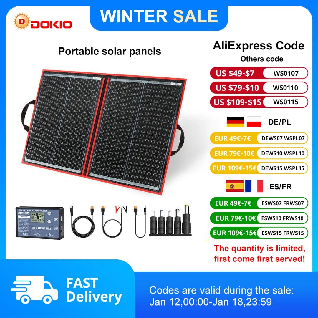 Dokio 18V 100/160/200/300 W портативна складана сонячна панель