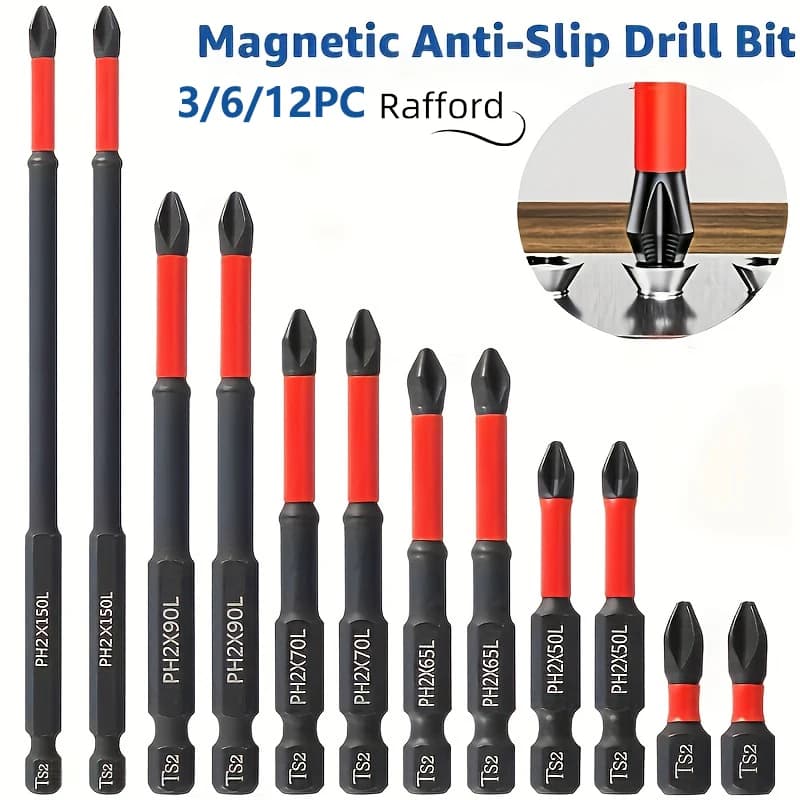 Magnetic non-slip drill bit set, 3/6/12 pieces