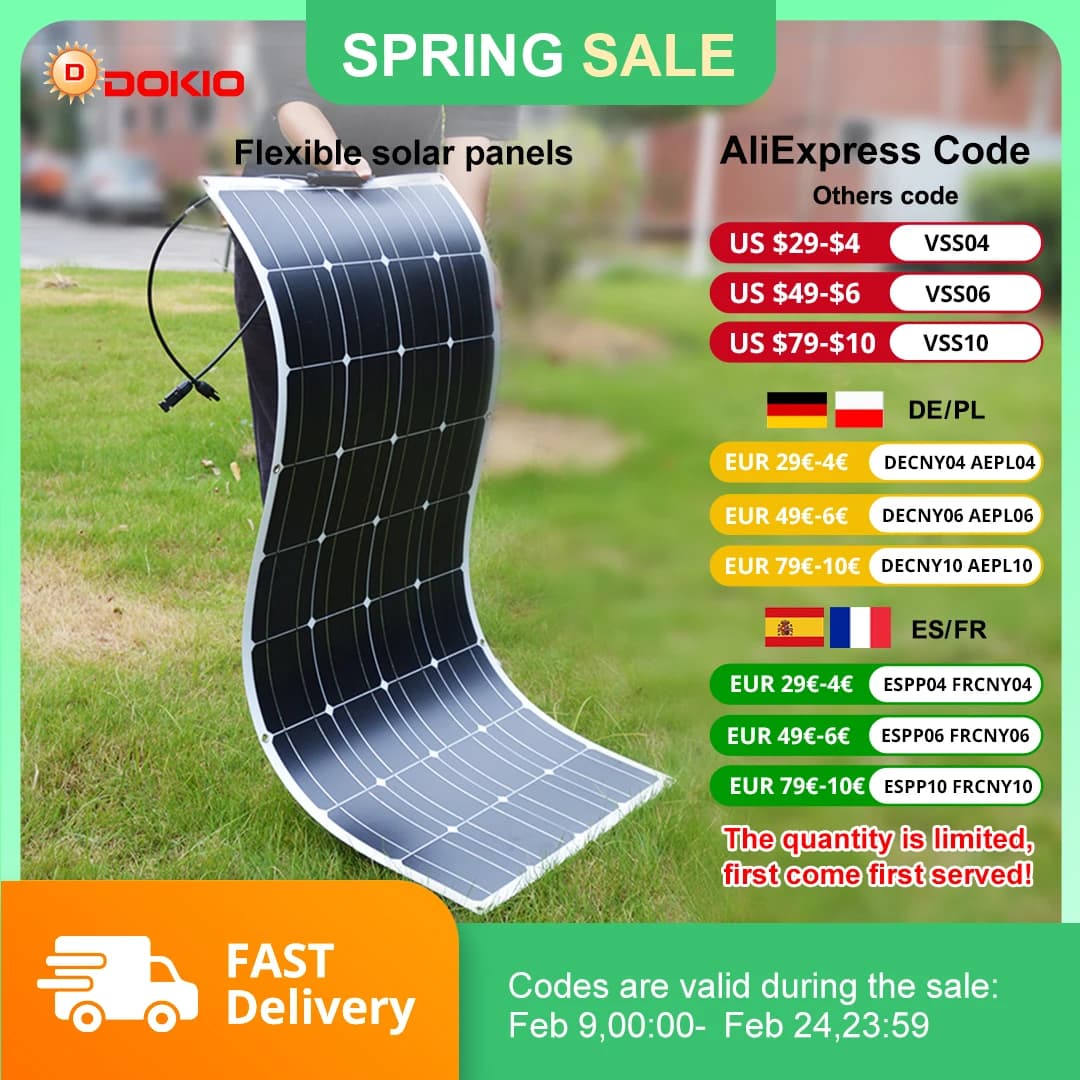 DOKIO 18V 100W/200W/400W Flexible Solar Panels Waterproof