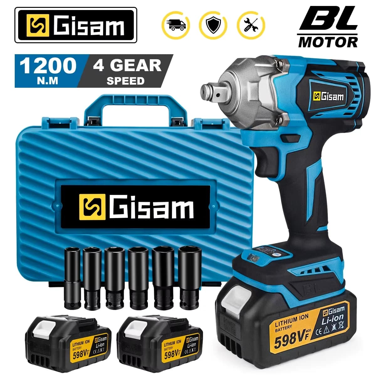 Gisam 1200N.M Torque bezszczotkowy elektryczny klucz udarowy
