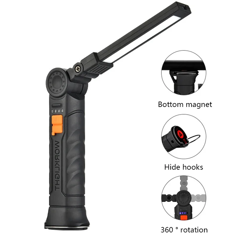 Portable COB LED Flashlight USB Rechargeable Work